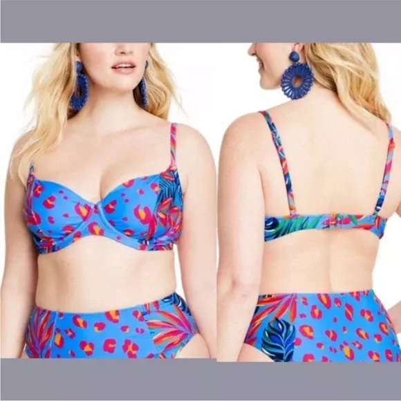 Tabitha Brown x Target Tropical Leopard Multicolor Underwire Bikini Top 24W‎ NEW - Picture 1 of 7